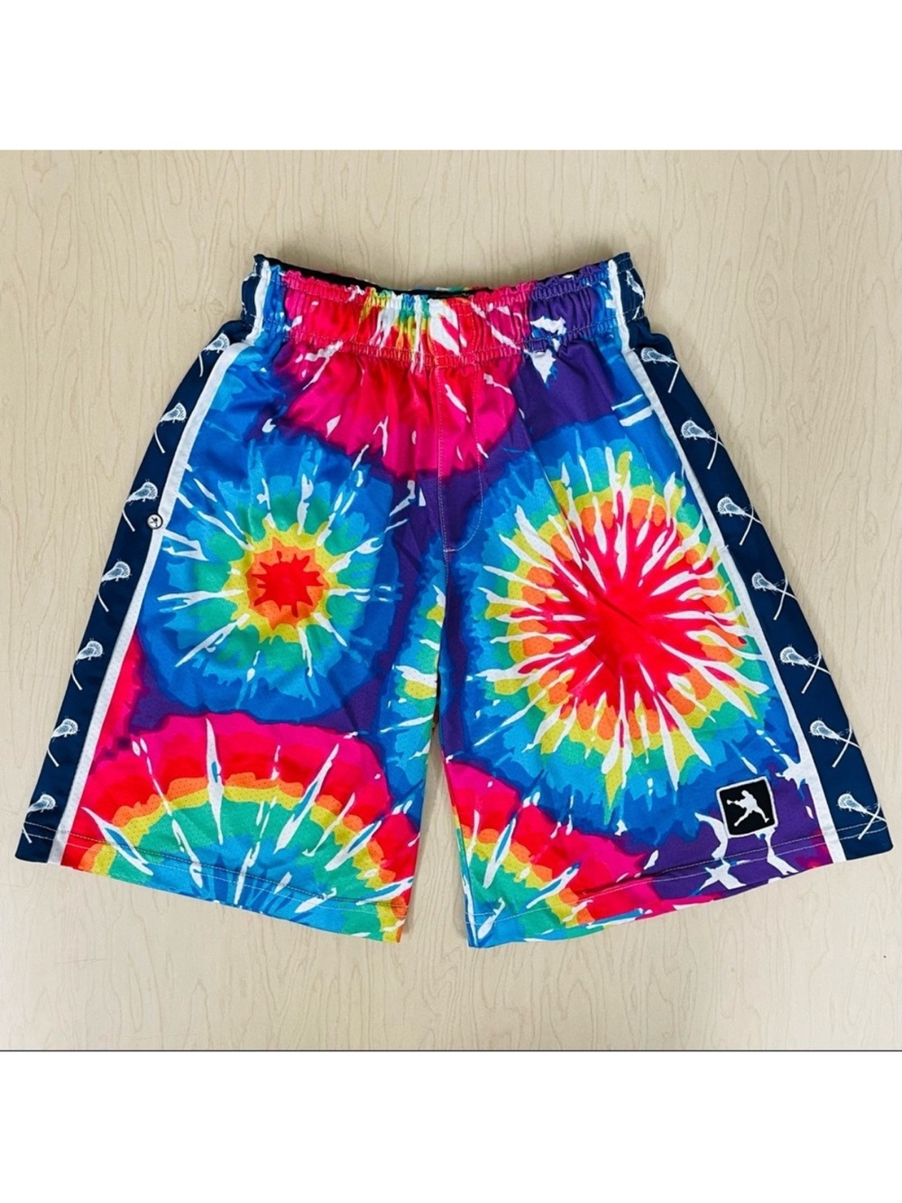 Lacrosse Unlimited Shorts Mens Small Tie Dyed Lax Rainbow Navy Blue White Summer